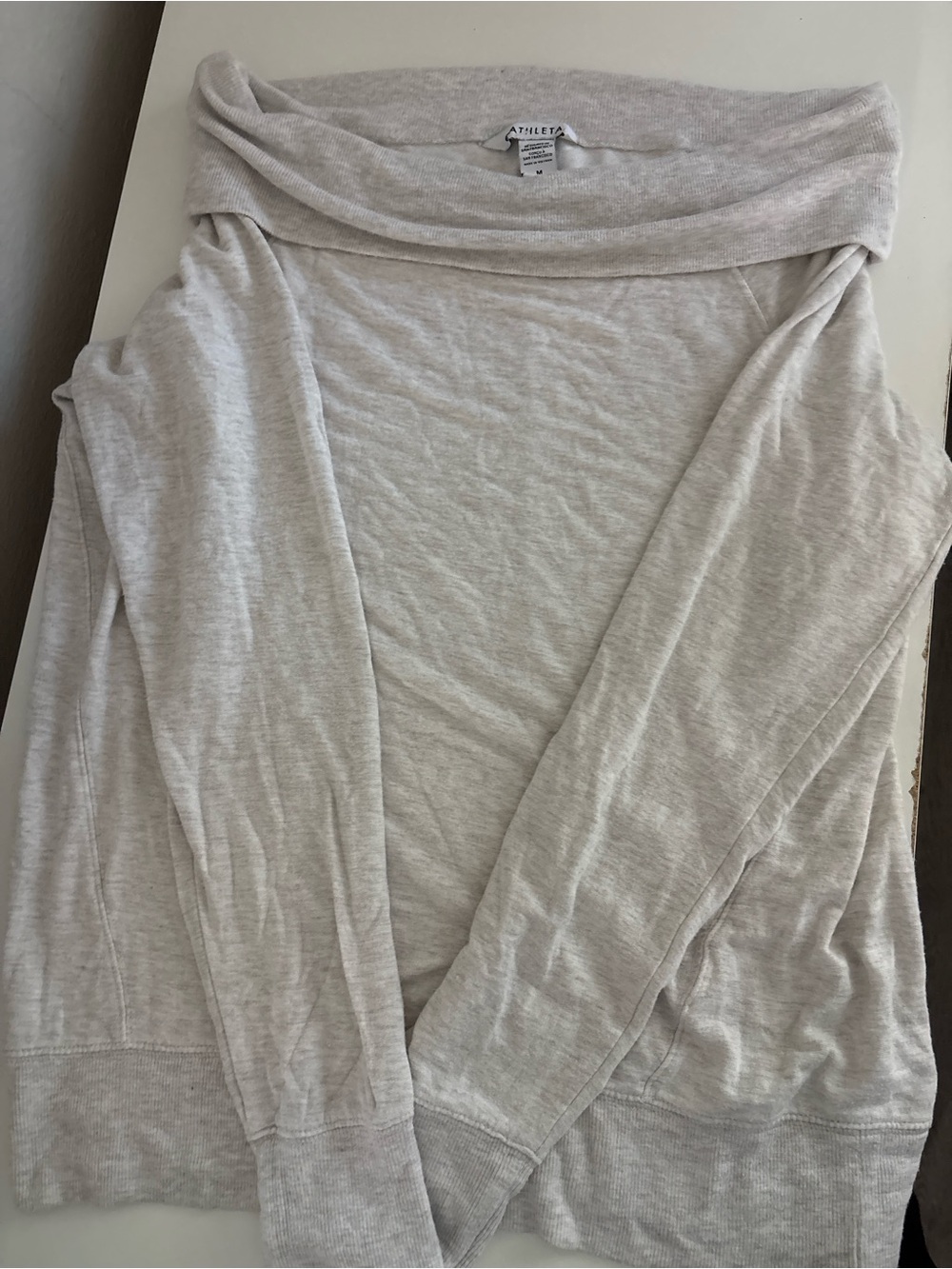 Athleta Heathered Light Gray Off-the-Shoulder Long Sleeve Top